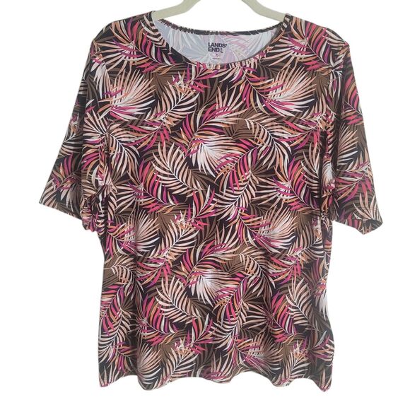 3 Land's End Floral Rash Guard Shirts Women's XL Short Sleeve Tropical Beach - Picture 2 of 15